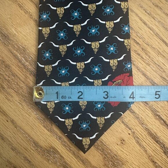 Barry Wells Necktie Silk Tie Cow Skull Georgia On My Mind II Print Vintage USA - Picture 5 of 7